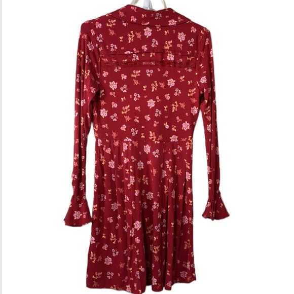 Free People Red Floral Good Days Long Sleeve Minidress Size Small - Picture 9 of 9